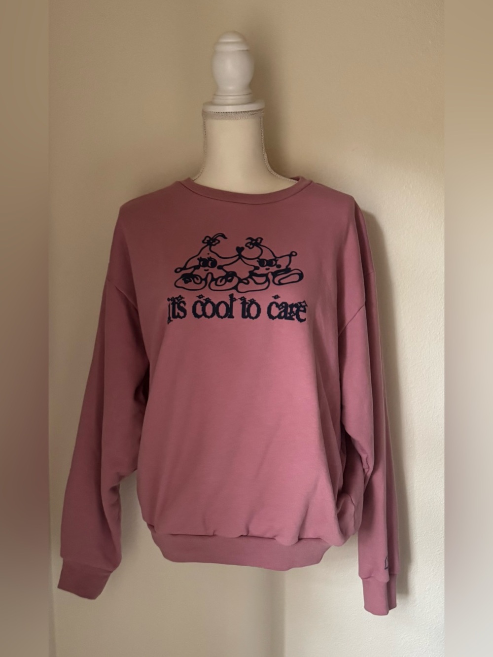Lonely Ghosty Pink Graphic Crewneck Sweatshirt - "It's Cool to Care" | Sz Medium